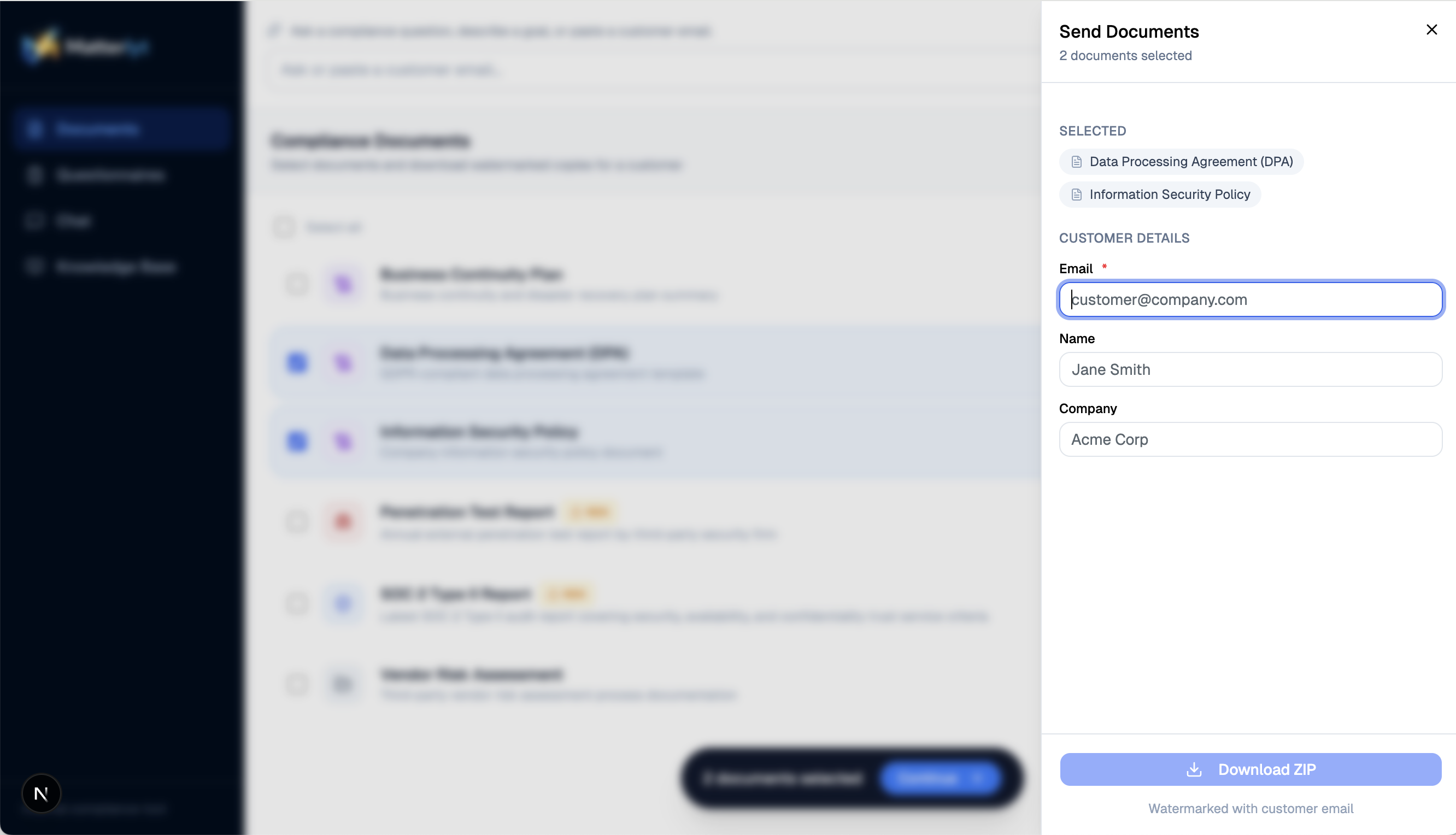 Send watermarked documents to a customer