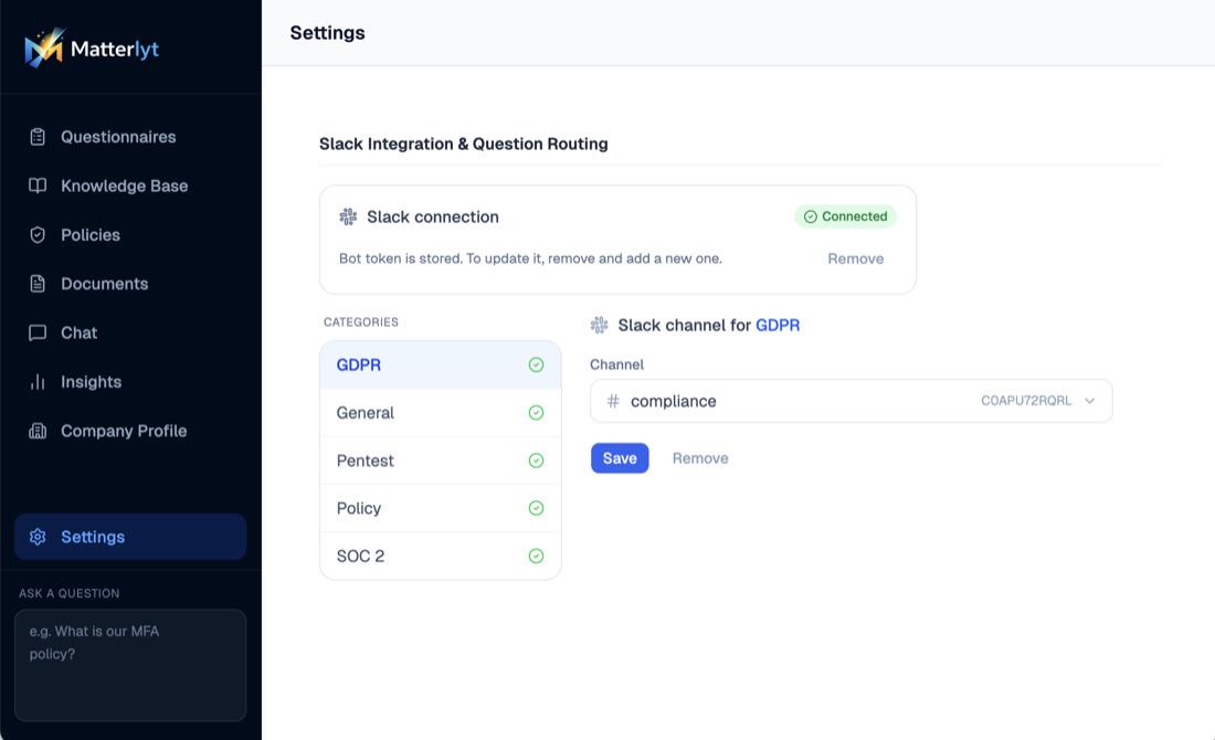 Matterlyt Knowledge Holders expert routing settings