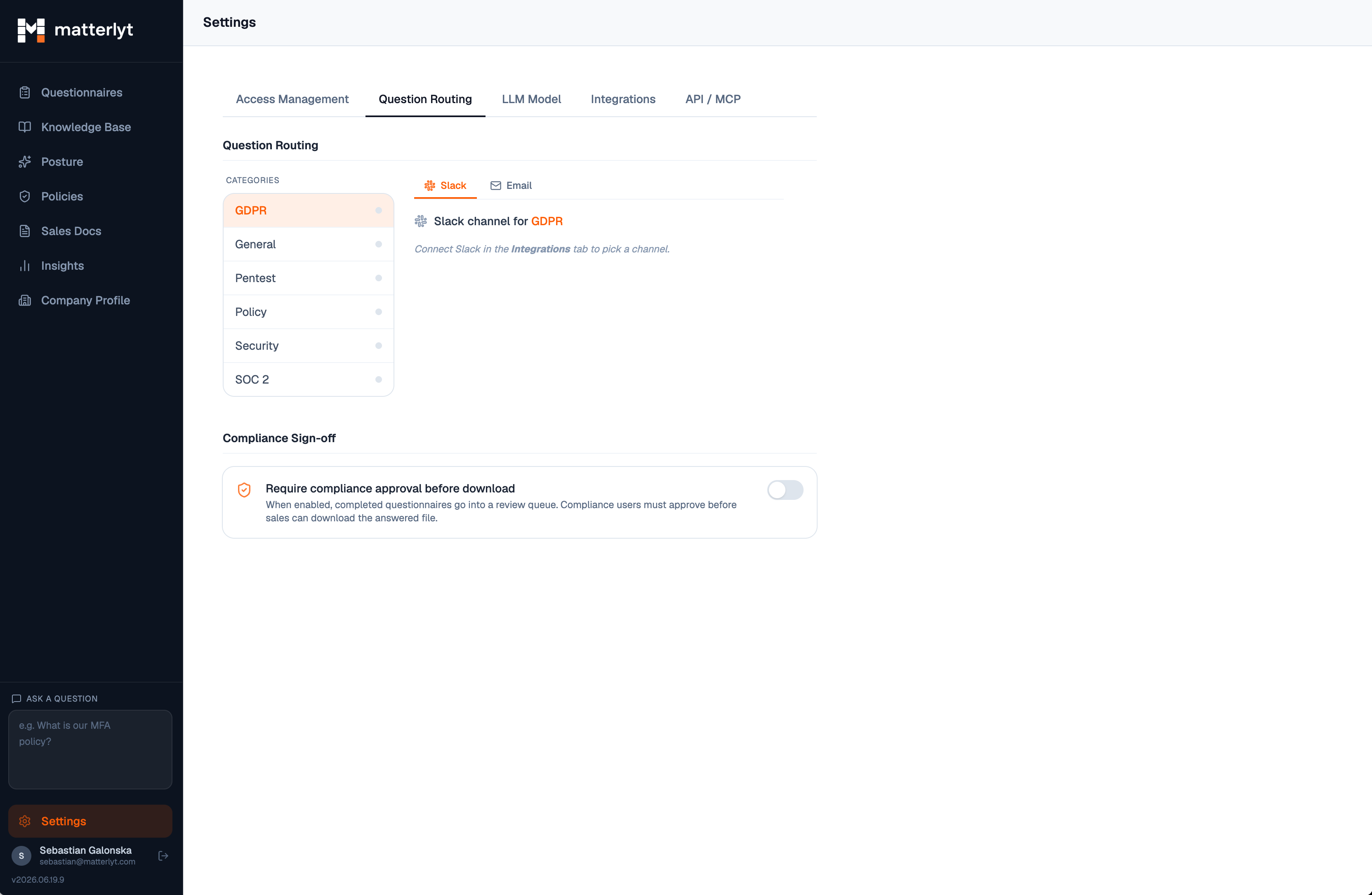 Matterlyt uncovered questions and per-category expert routing settings